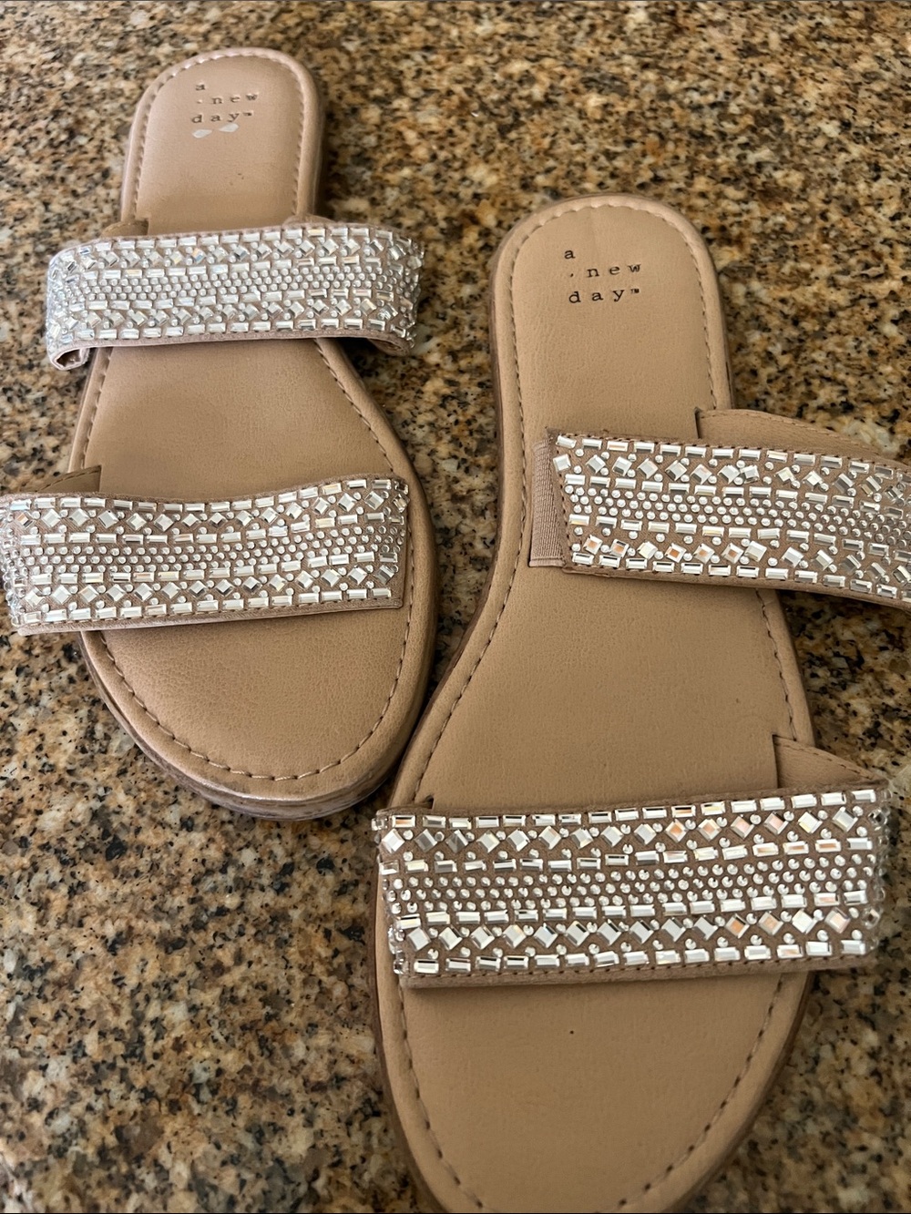 7.5 a new day Nude Slide Sandals with Silver Embellishments
